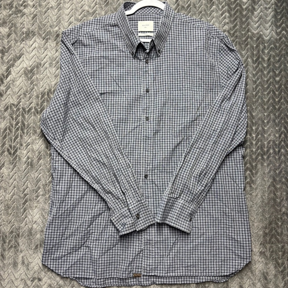 Billy Reid Button Down Shirt XXL Blue Grey Excellent Plaid Standard Fit (2158)